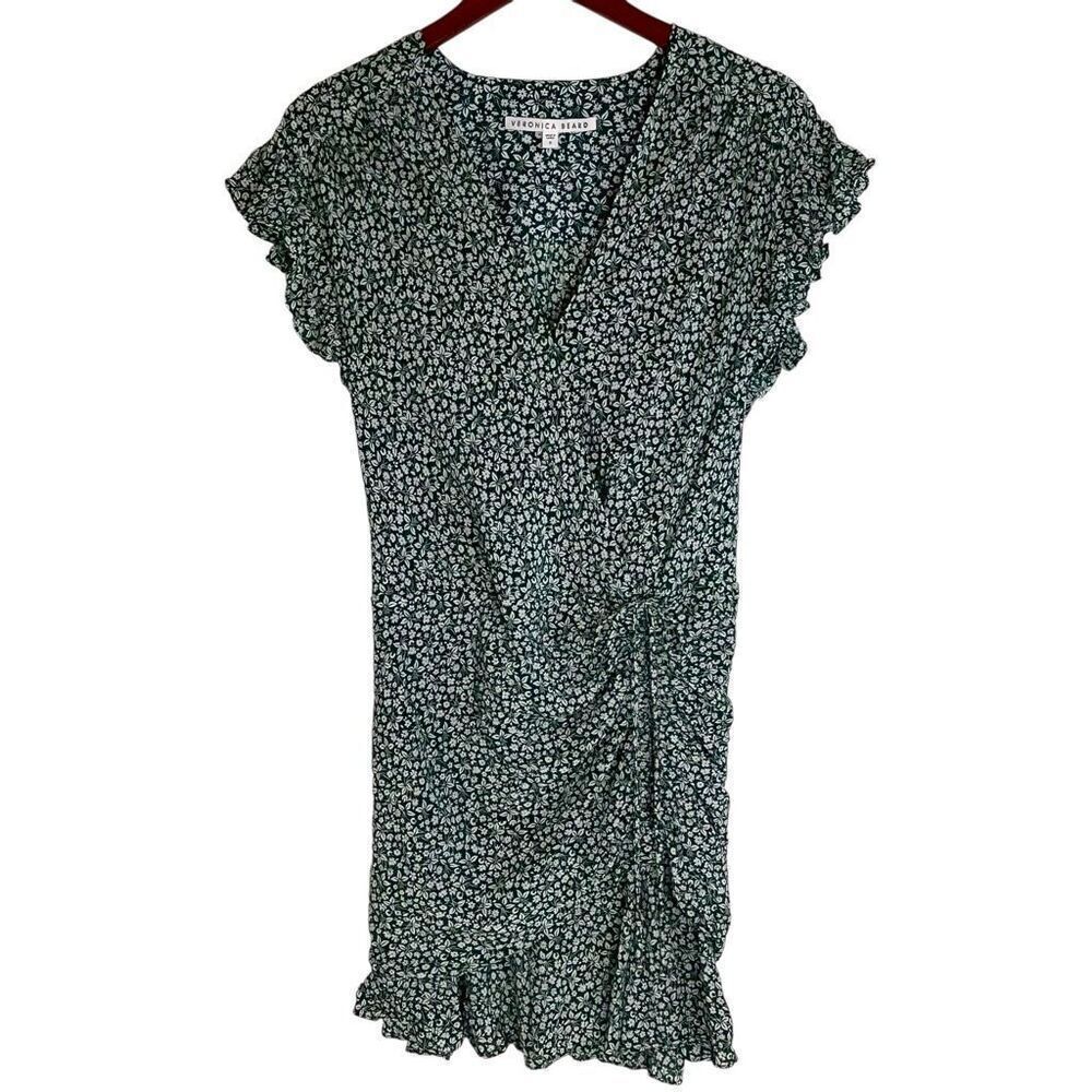 Veronica Beard Womens Marla Silk Floral Ruched Ruffled Mini Dress Green Size 8